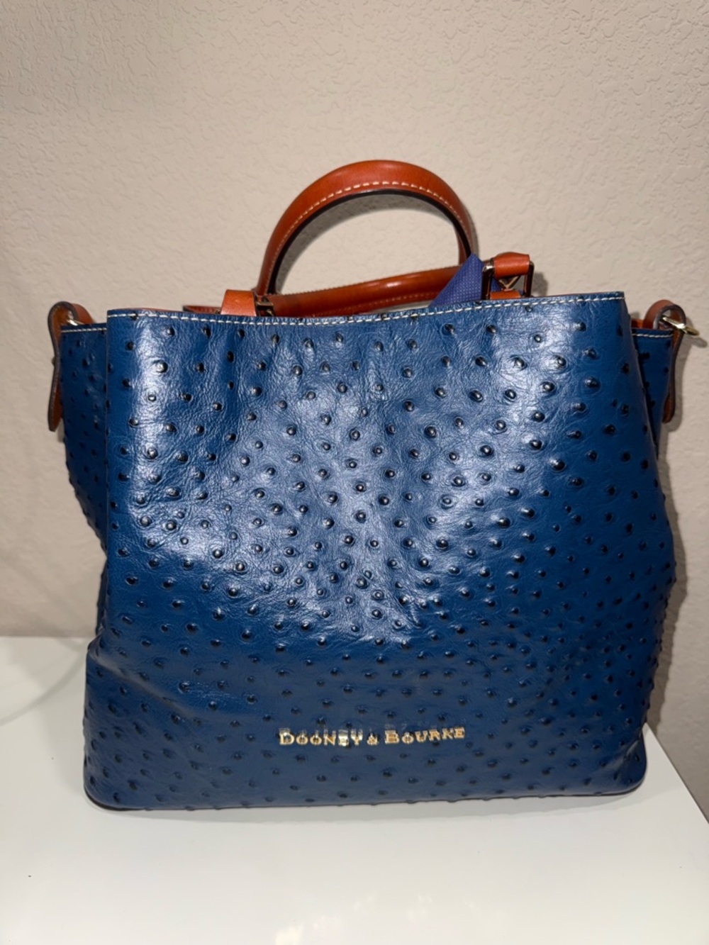 Dooney & Bourke Blue Ostrich-Embossed Large Barlow